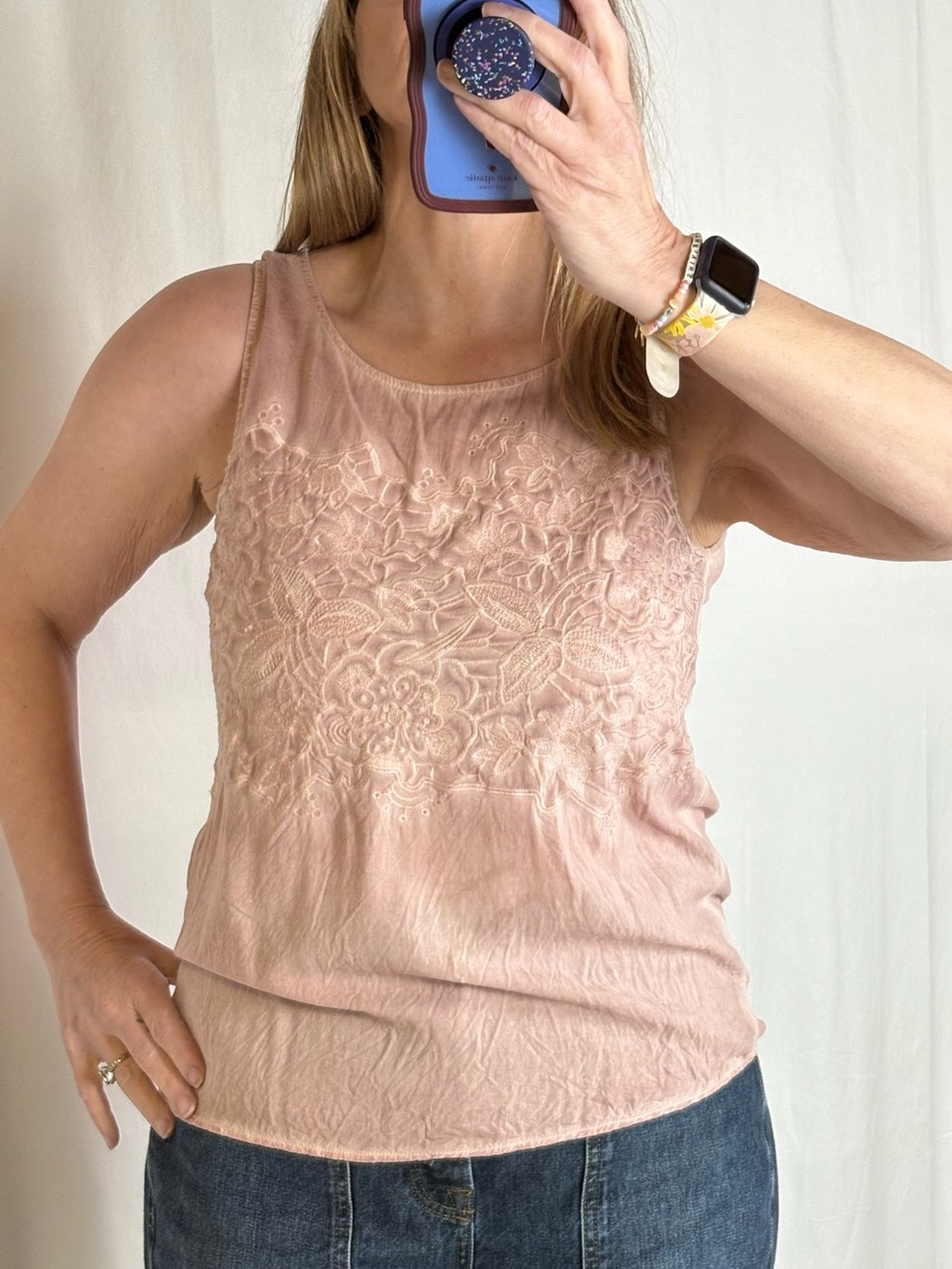 Altar'd State Blush Pink Floral Embroidered Sleeveless Camisole